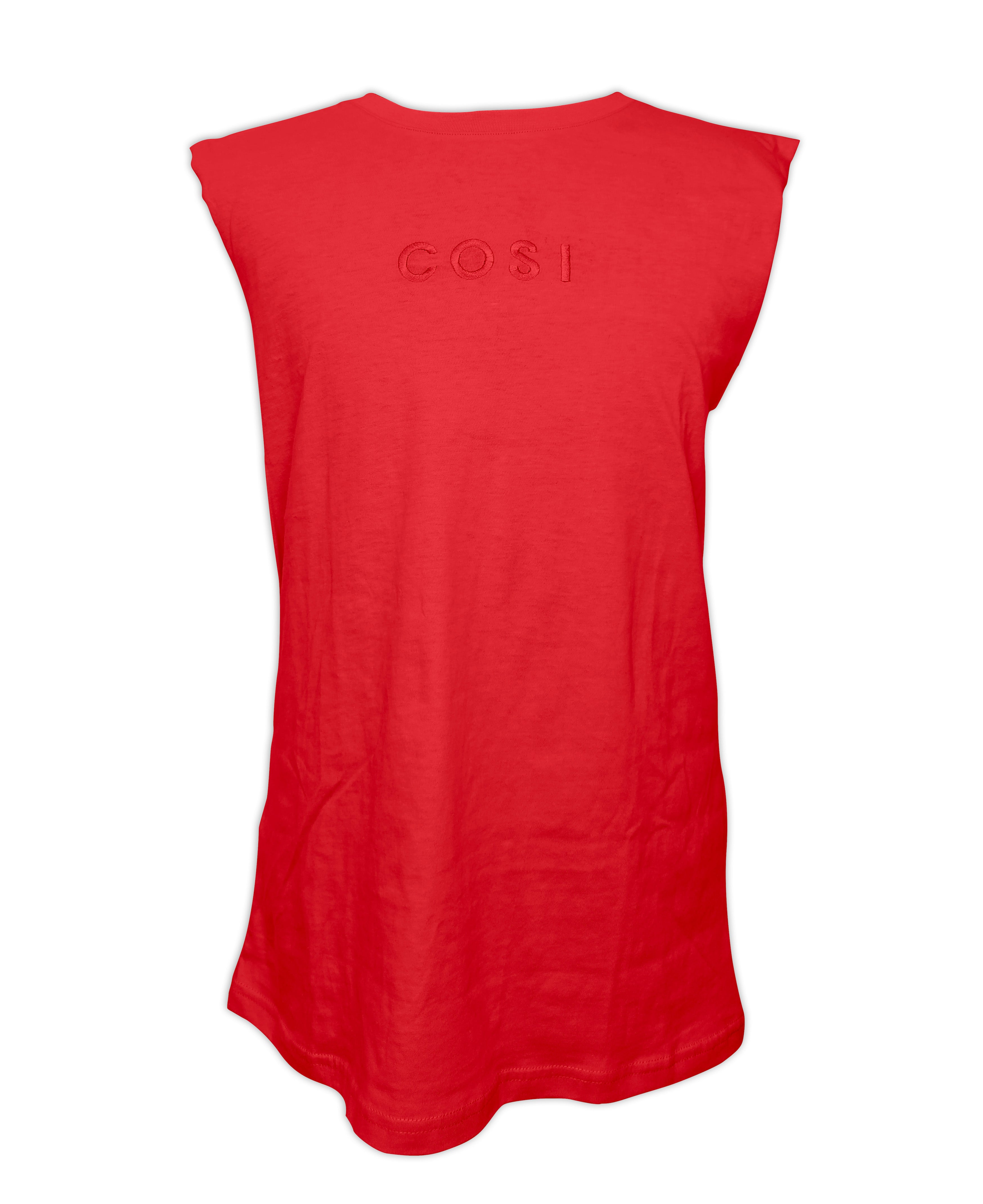 red sleeveless t shirt